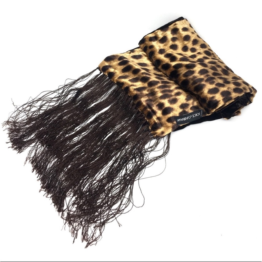 Dolce & Gabbana Animal Print Fringe Velvet Scarf